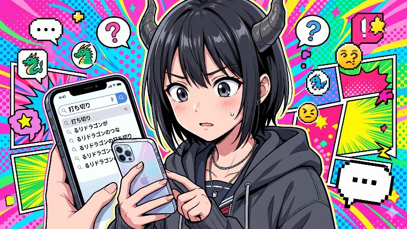 スマホの画面を見つめて少し戸惑う青木ルリ