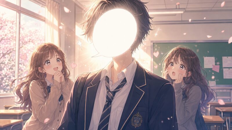 教室で顔を隠したまま佇む『霧尾ファンクラブ』の霧尾賢と、彼に熱狂する三好藍美と染谷波