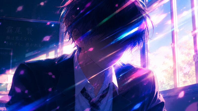 色彩と光で顔を隠すアニメ版『霧尾ファンクラブ』霧尾賢の演出イメージ