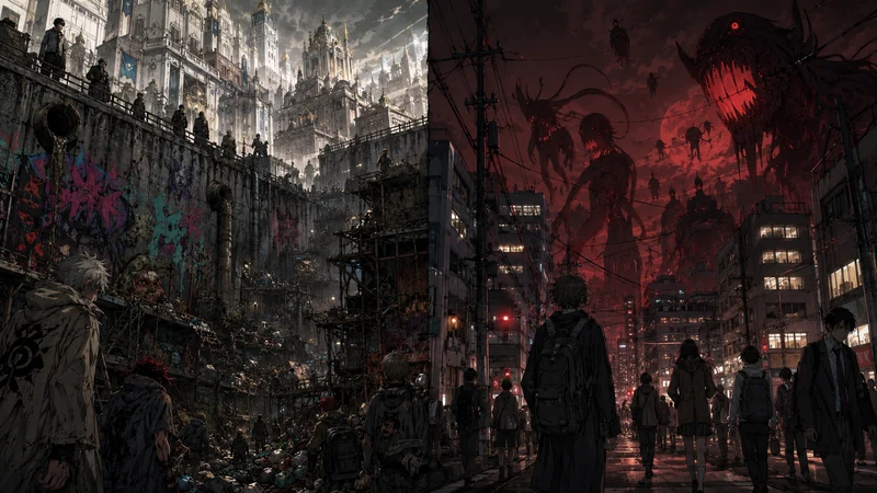 ガチアクタの奈落とチェンソーマンの悪魔社会を対比するイメージ