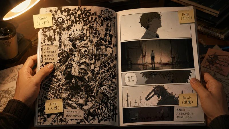 ガチアクタとチェンソーマンの原作漫画表現を読み比べるイメージ