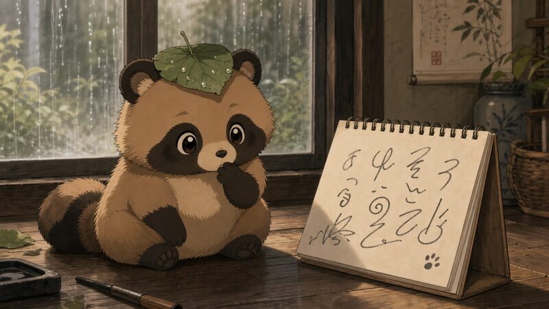 頭に葉っぱを乗せフリップボードを持つ「君」(Kimi) のアニメ調イラスト(伏線考察)