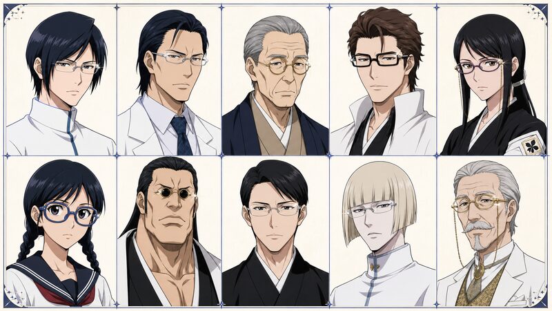 BLEACHで眼鏡をかける10人のキャラクターを一覧で並べた図