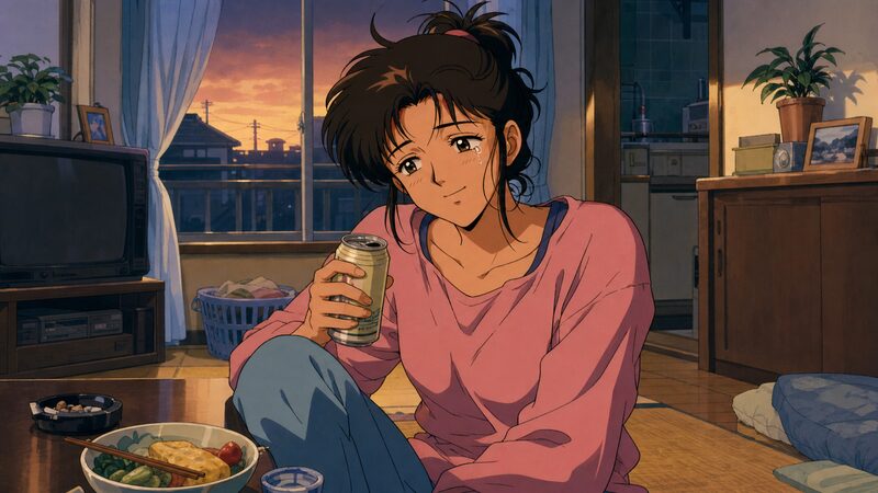 幽助の母・浦飯温子のだらしなさと母性を表すアニメ調イメージ