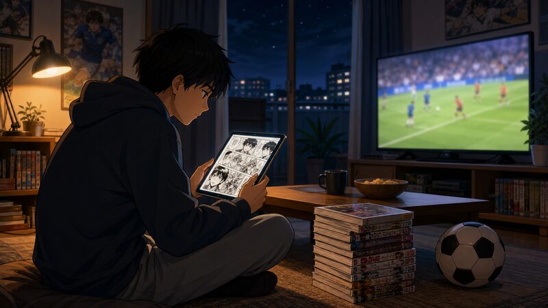 アオアシ 27巻を読み返す読者とアニメ放送を待つ様子