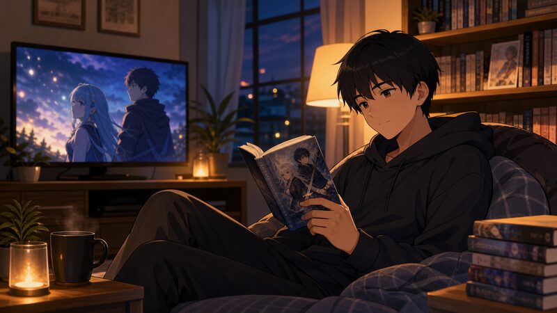 原作小説とアニメで作品を楽しむ読者をイメージしたアニメ調の一枚