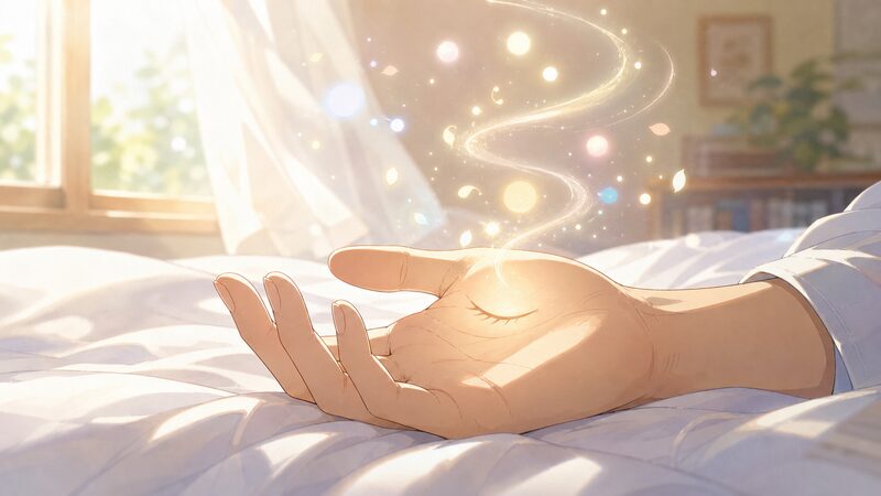 寄生獣のミギーの別れが死亡ではなく眠りであることを象徴する朝の光と右手のイラスト