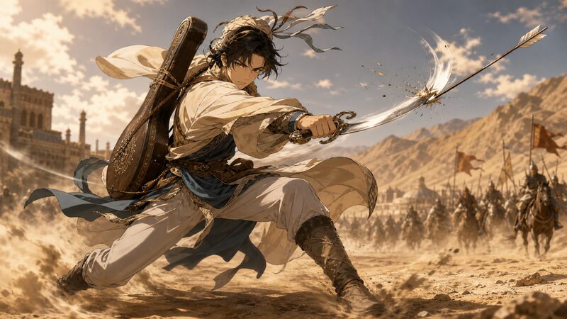楽士でありながら卓越した戦闘技術を見せるギーヴのイメージ