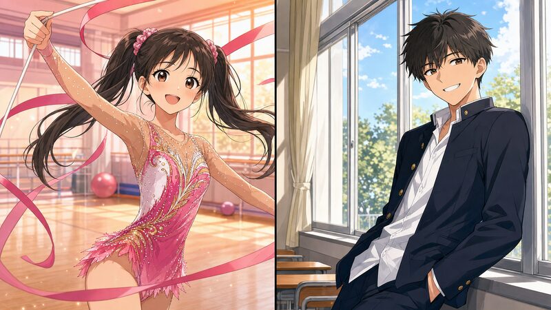 アオのハコの蝶野雛と笠原匡を表したイラスト