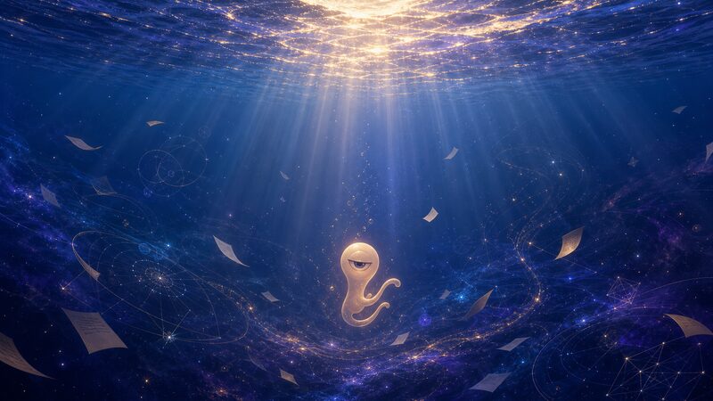 寄生獣のミギーが眠りを選び思索の海へ沈んでいく様子を象徴するイラスト