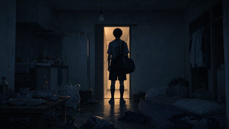 誰も待っていない部屋に帰るサッカー少年の後ろ姿