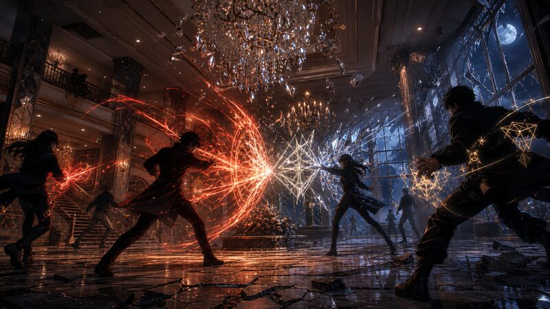 ダーウィンズゲーム エイス編のホテル籠城戦を象徴する激しい戦闘の光景