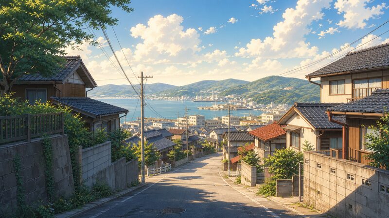 東三河地方をイメージした街並みのアニメ調イメージ
