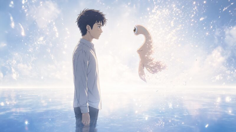 寄生獣の夢の中で交わされるミギーと新一の最後の別れのイラスト