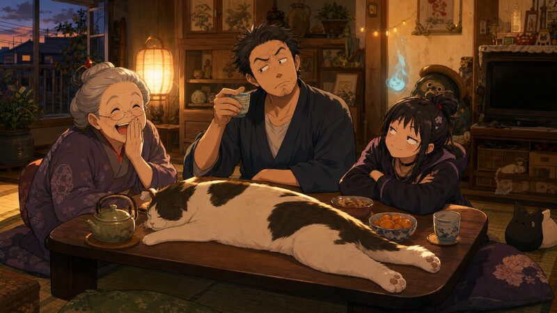 猫附家の面々が生む静けさの中の緩急を表すイメージ
