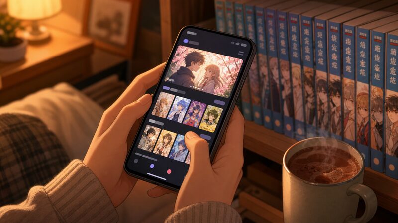 アオのハコを電子書籍で読み始める場面を表したイラスト