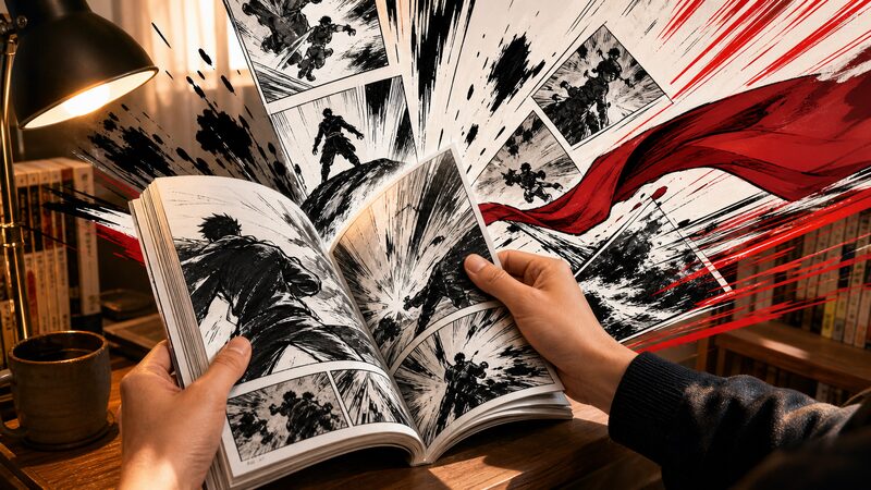 東島丹三郎は仮面ライダーになりたいの原作漫画を読む手元