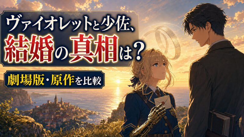 ヴァイオレット・エヴァーガーデンと少佐の結婚の真相をテーマにしたアニメ調イメージ