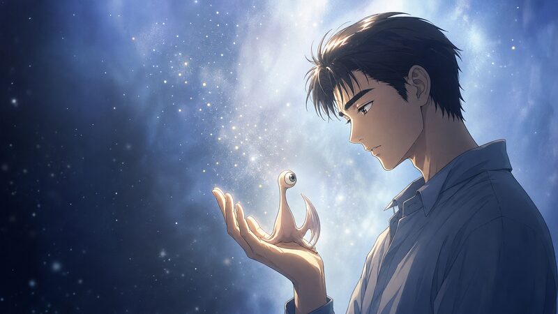 寄生獣のミギーと新一の別れを象徴するイメージイラスト
