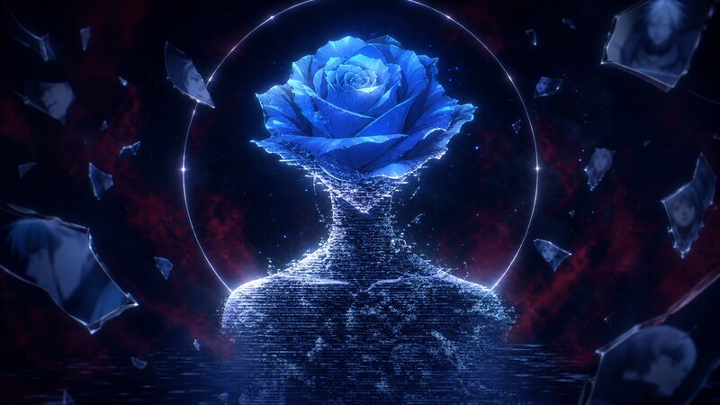 青い薔薇とノイズ状の身体で描かれるラグナクリムゾンの竜の神