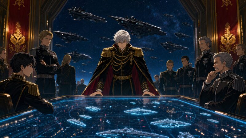 銀河帝国と自由惑星同盟の勢力関係を象徴する指揮官たちのイメージ