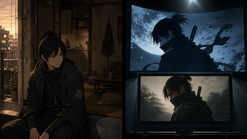弟・十郎への継承とアニメ・実写というメディア展開を表すイメージ