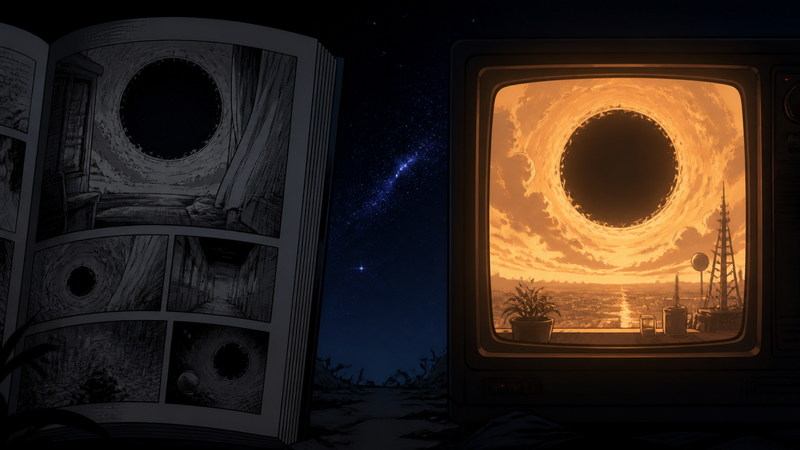 原作漫画と実写ドラマ版で異なる「窓の外」の描き方を比較するイメージ