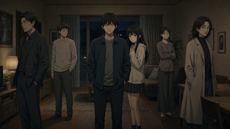 ぬらりひょんの棲む家の主要登場人物6人が向き合うプロフィールイメージ