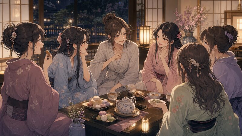 堯人（たかいひと）が「たかこ」と名乗り女子会に参加するイメージ