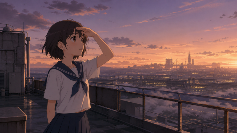 戦争を知らない一般人という設定の主人公アマテ・ユズリハを象徴する少女のイメージイラスト