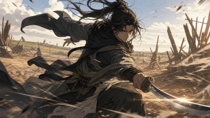 シャムシールを構え戦う蛇（スネーク）のアニメ調アクションイラスト