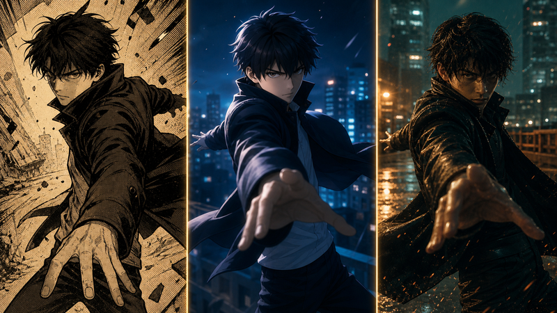 原作・アニメ・実写映画、三つの異なる表現スタイルを並べて比較するイメージ