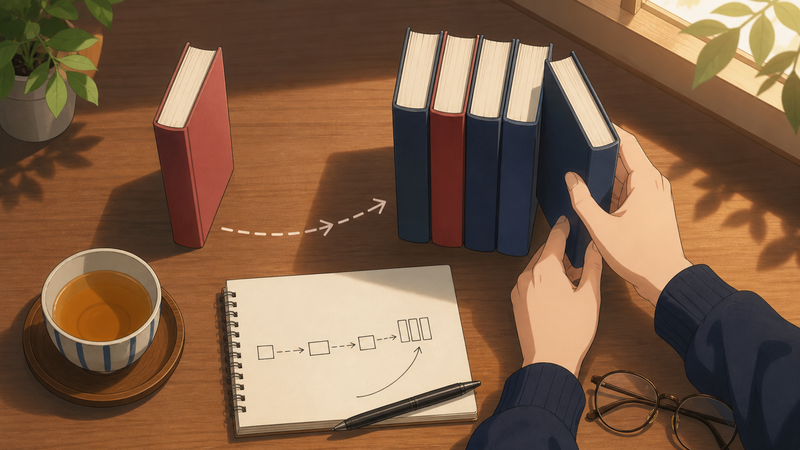 母親が登場する単行本を並べて読む順番を示すイメージ