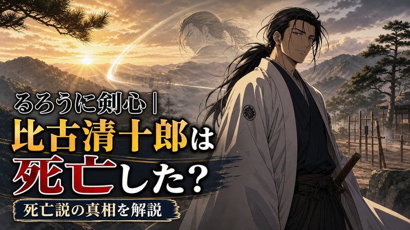 るろうに剣心の比古清十郎（Hiko Seijuro）の死亡説を象徴するイメージイラスト