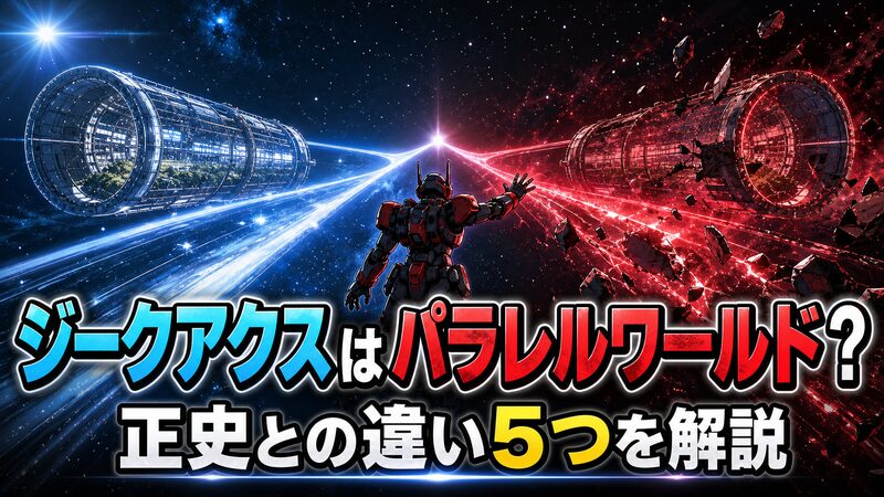 ジークアクスのパラレルワールドと宇宙世紀正史の分岐を象徴するイメージイラスト