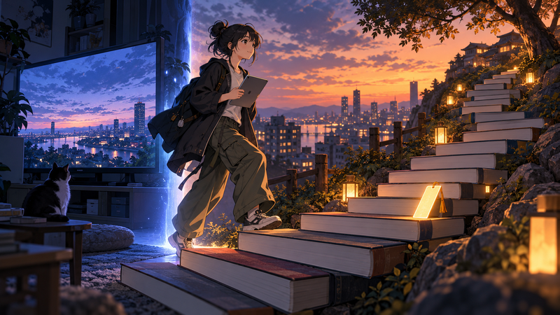 アンダーニンジャのアニメを見終えて原作の続きの巻へ進む読者を描いたアニメ調イラスト